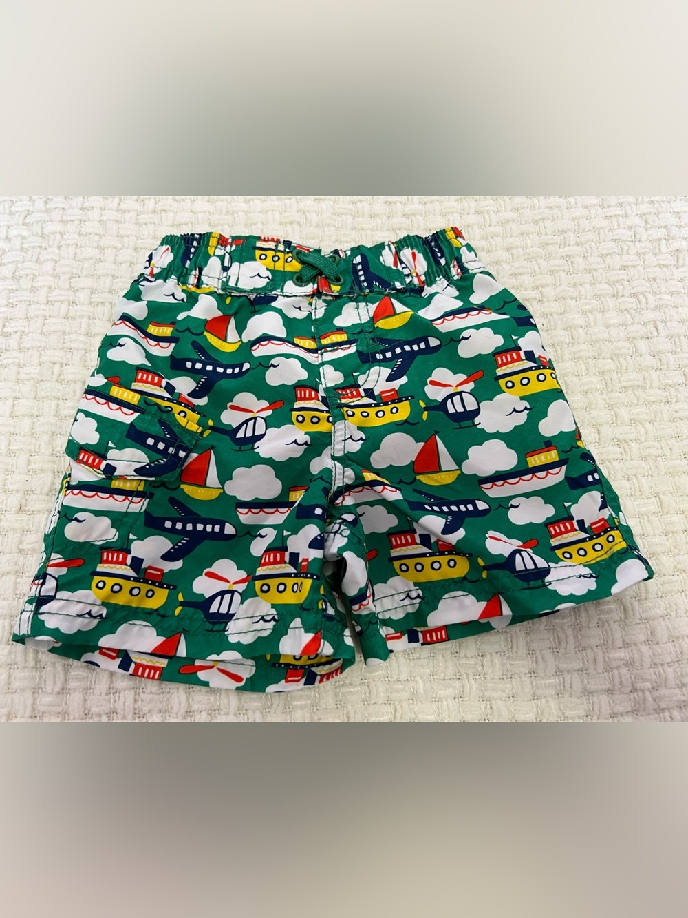 Joe Boxer Green Toddler Swim Trunks with Boats & Planes Print